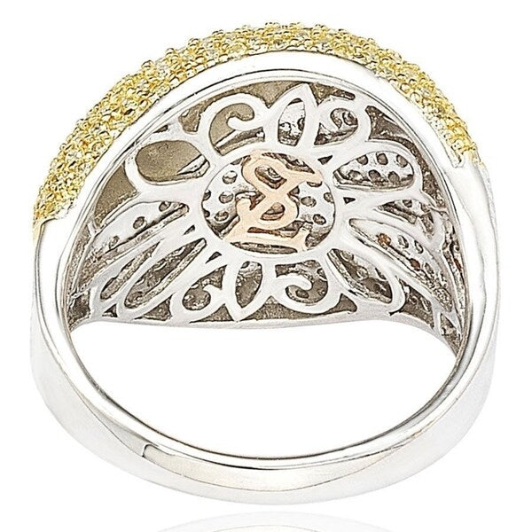Suzy Levian Sterling Silver Cubic Zirconia Pave Yellow and White Curvy Ring