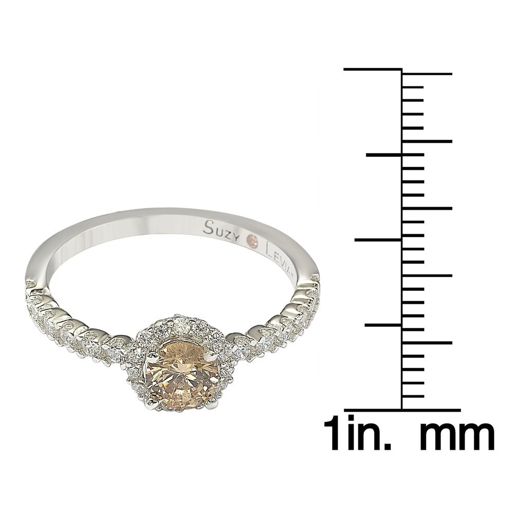 Suzy Levian Sterling Silver Cubic Zirconia Petite Brown Bridal Ring