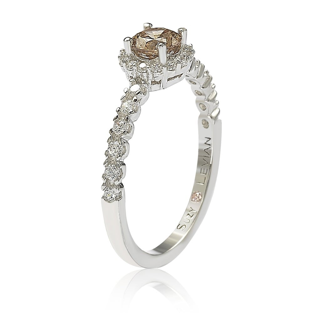 Suzy Levian Sterling Silver Cubic Zirconia Petite Brown Bridal Ring