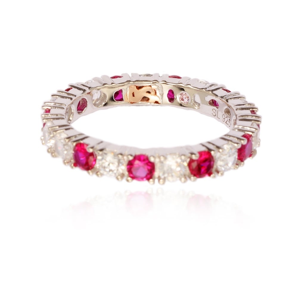 Suzy Levian Sterling Silver Cubic Zirconia Ruby Red Alternating Eternity Band