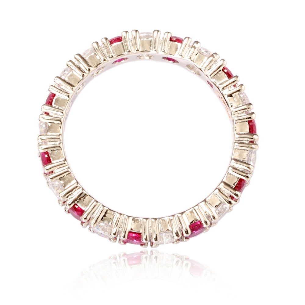 Suzy Levian Sterling Silver Cubic Zirconia Ruby Red Alternating Eternity Band