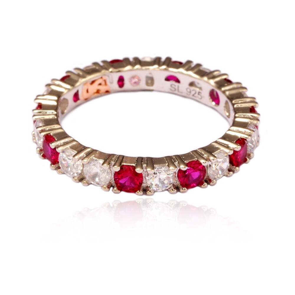 Suzy Levian Sterling Silver Cubic Zirconia Ruby Red Alternating Eternity Band