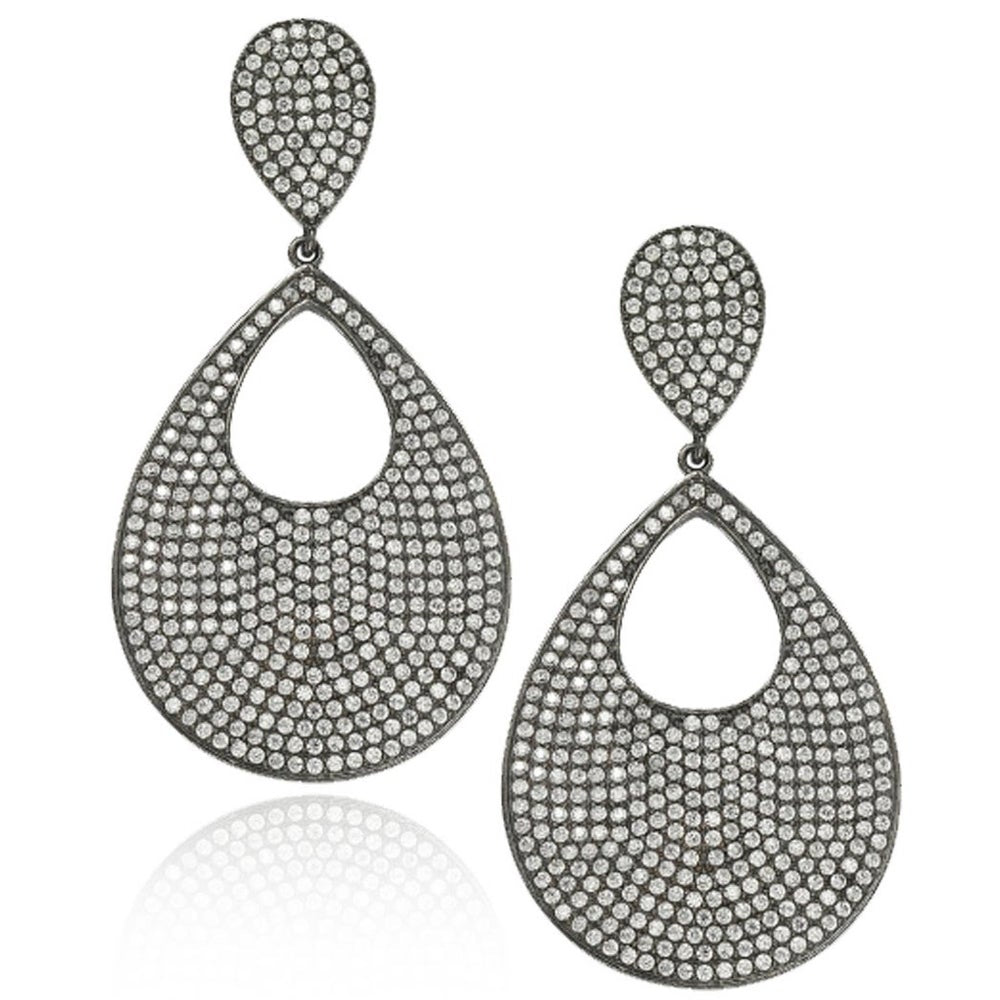 Suzy Levian Sterling Silver Cubic Zirconia Tear Drop Pave Earrings