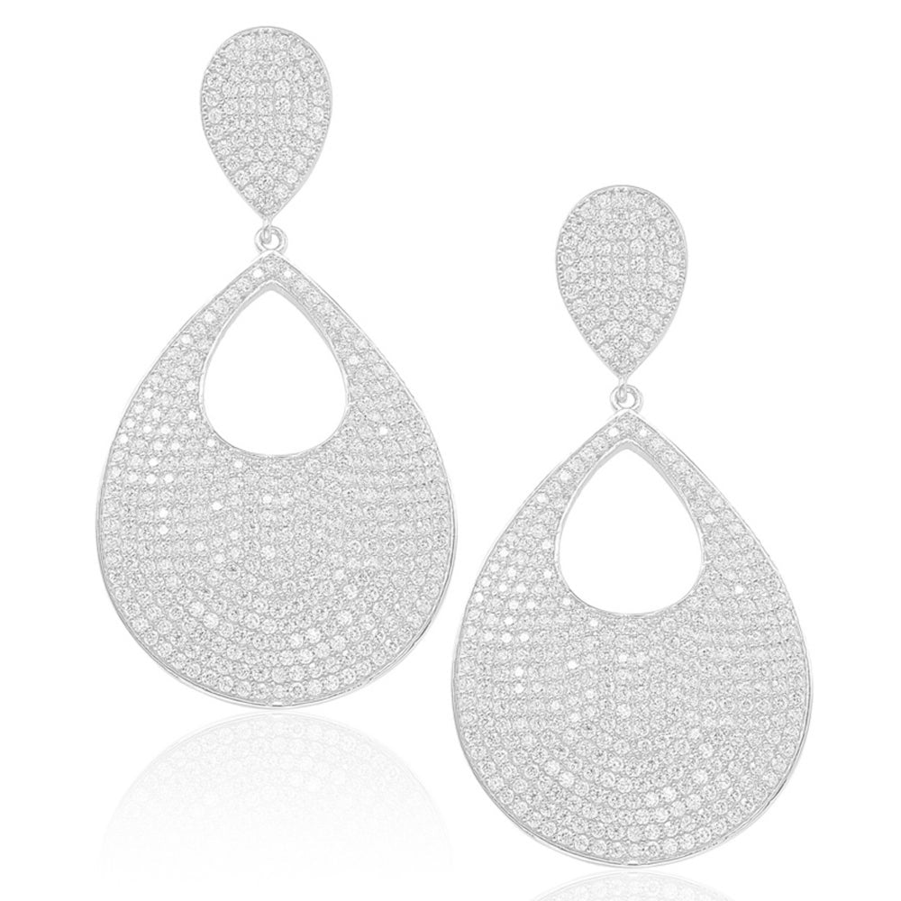 Suzy Levian Sterling Silver Cubic Zirconia Tear Drop Pave Earrings