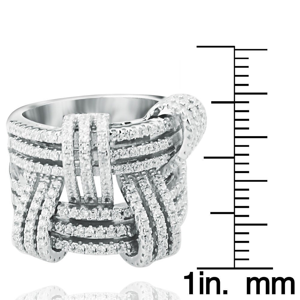 Suzy Levian Sterling Silver Cubic Zirconia Weaving Wide Band Ring