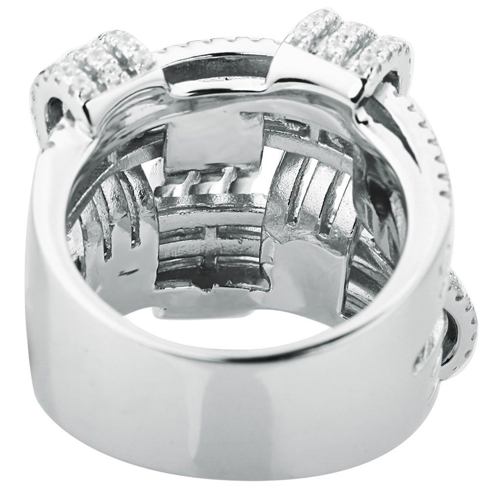 Suzy Levian Sterling Silver Cubic Zirconia Weaving Wide Band Ring