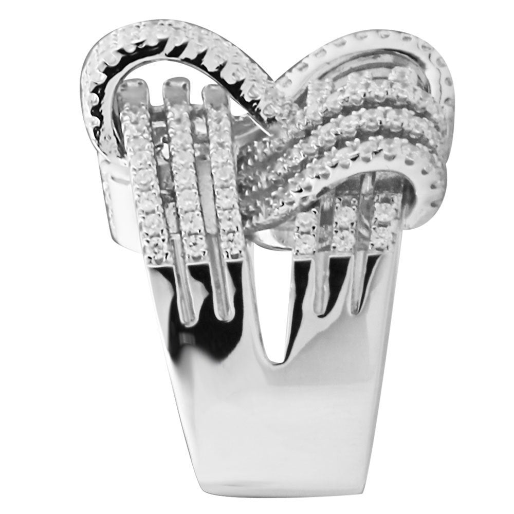 Suzy Levian Sterling Silver Cubic Zirconia Weaving Wide Band Ring