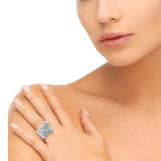 Suzy Levian Sterling Silver Cubic Zirconia Weaving Wide Band Ring