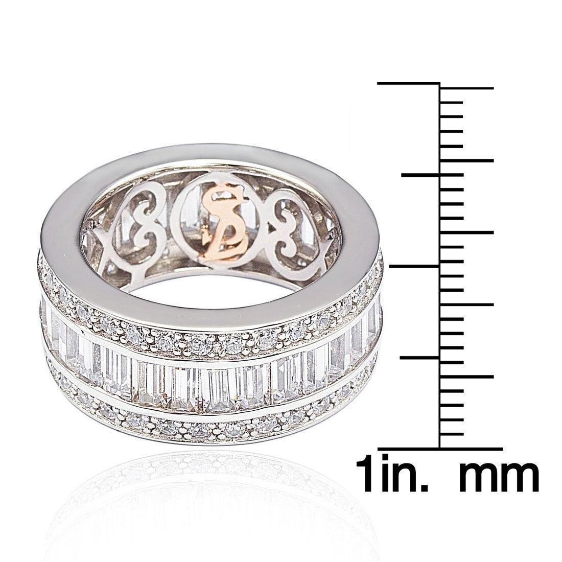 Suzy Levian Sterling Silver Cubic Zirconia White Baguette Modern Eternity Band
