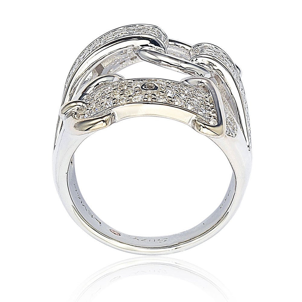 Suzy Levian Sterling Silver Cubic Zirconia White Buckle Ring