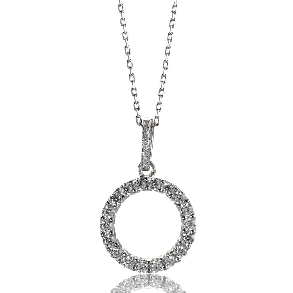 Sterling Silver Black top And White Cubic Zirconia Round Necklace