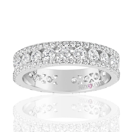 Suzy Levian Sterling Silver Cubic Zirconia White Three Row Modern Eternity Band