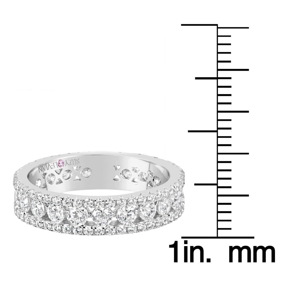 Suzy Levian Sterling Silver Cubic Zirconia White Three Row Modern Eternity Band