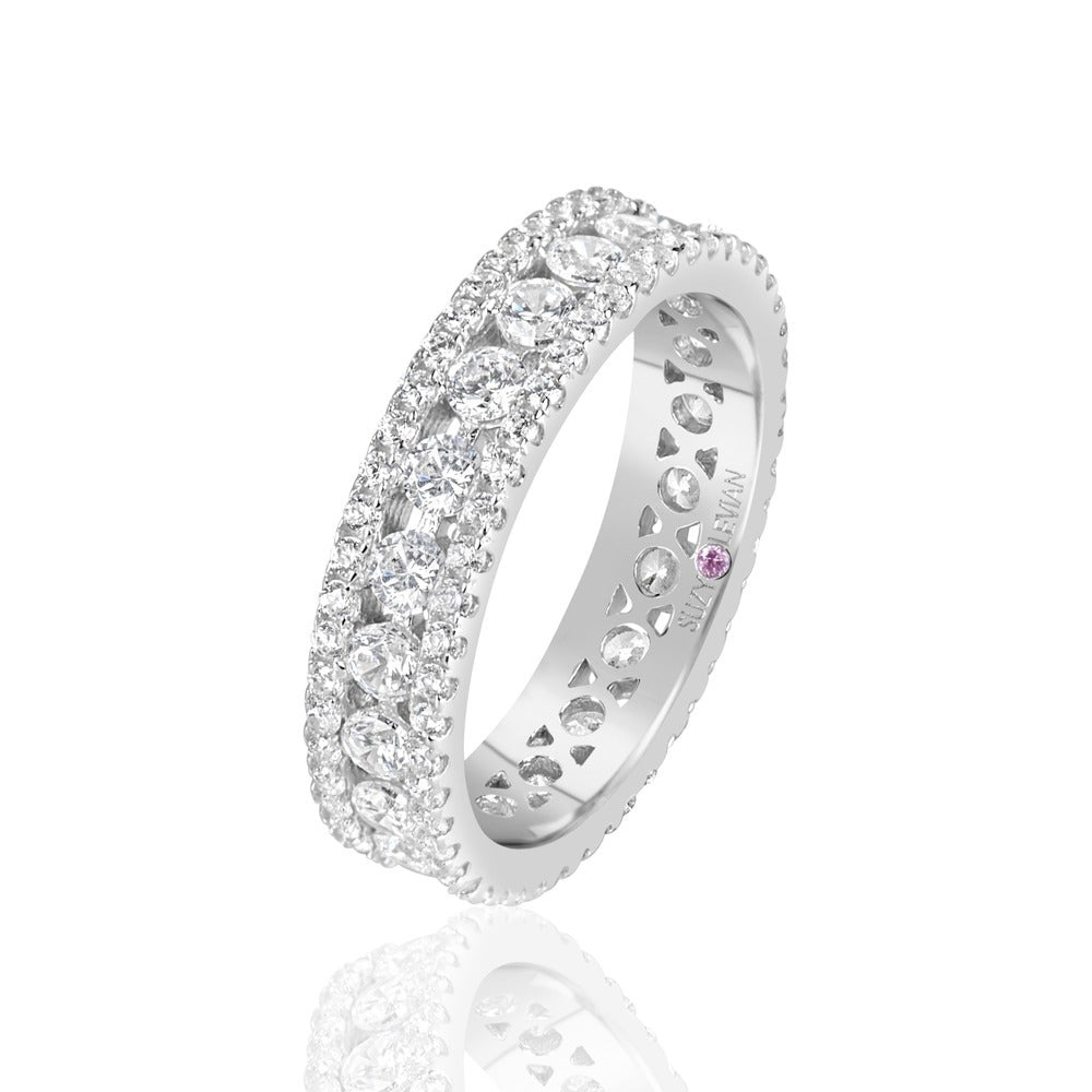 Suzy Levian Sterling Silver Cubic Zirconia White Three Row Modern Eternity Band