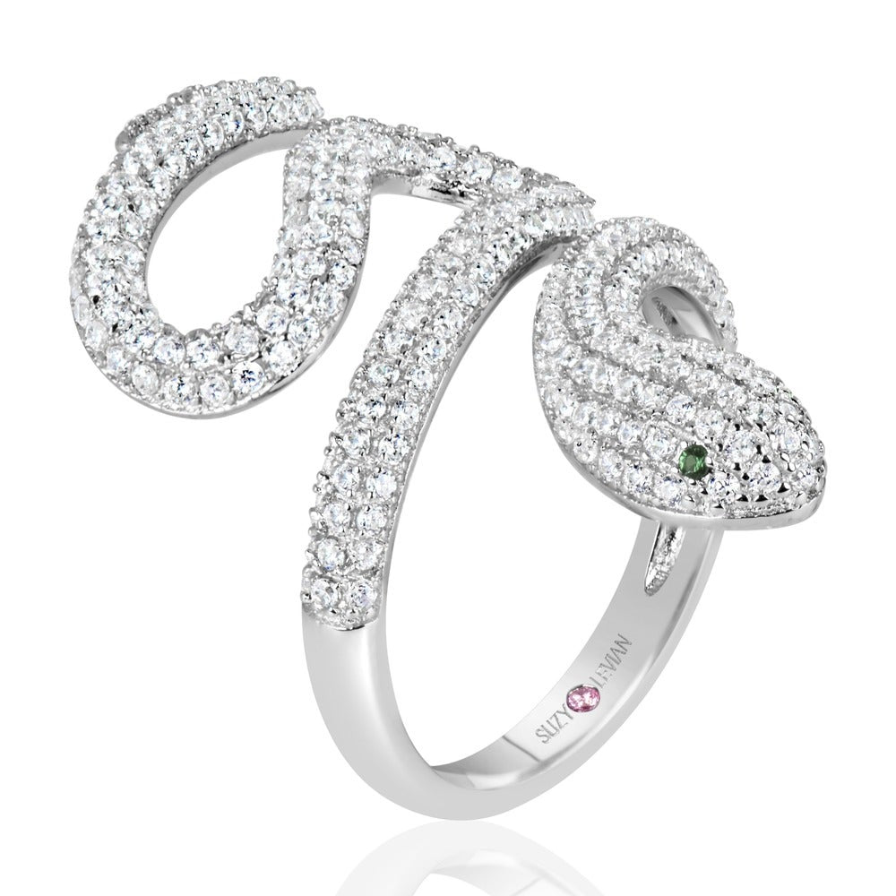 Suzy Levian Sterling Silver Cubic Zirconia Wild Snake Ring