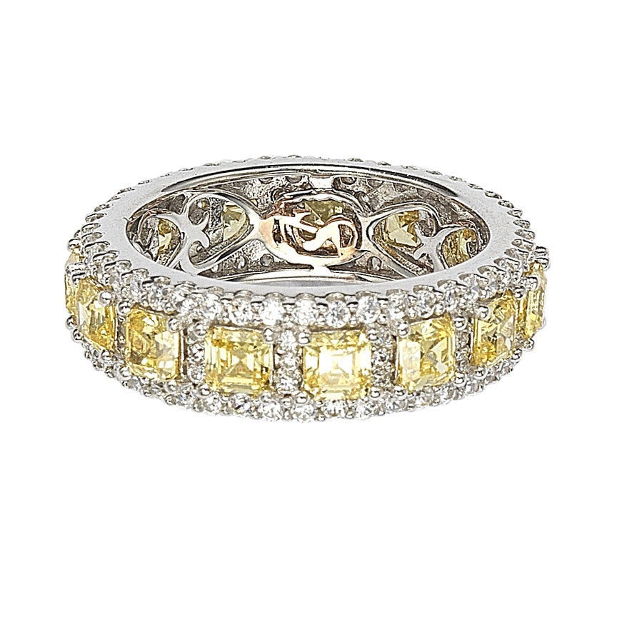 Suzy Levian Sterling Silver Cubic Zirconia Yellow and White Modern Eternity Band