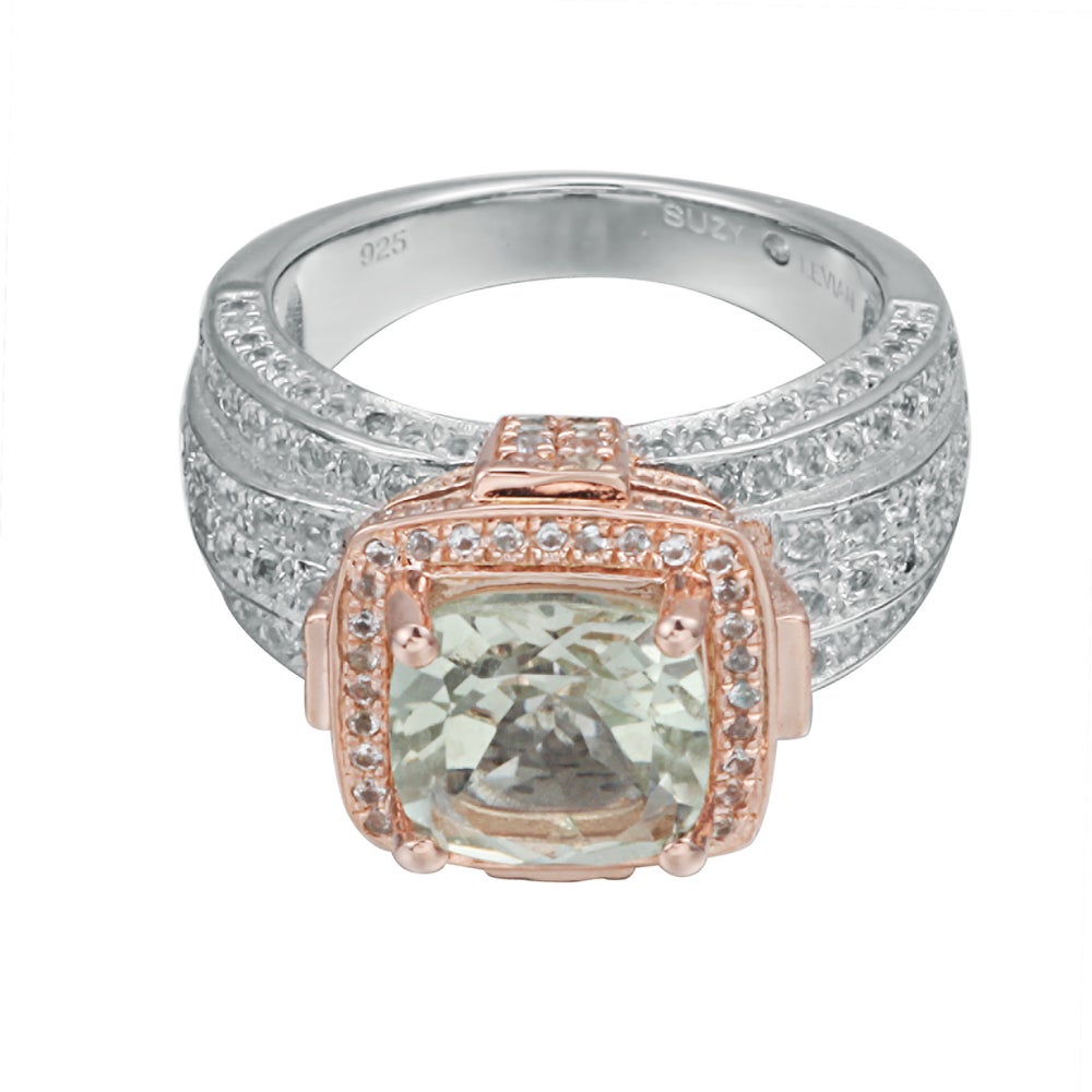 Suzy Levian Sterling Silver Cushion 5.36 TCW Green Amethyst