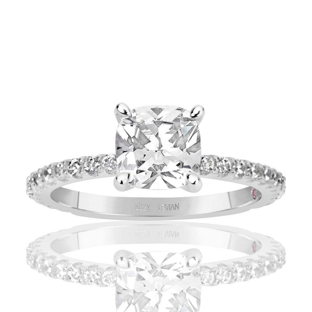 Suzy Levian Sterling Silver Cushion Cut Cubic Zirconia Bridal Engagement Ring