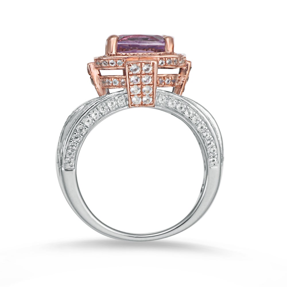 Suzy Levian Sterling Silver Cushion Purple Amethyst 5.05 cttw Ring