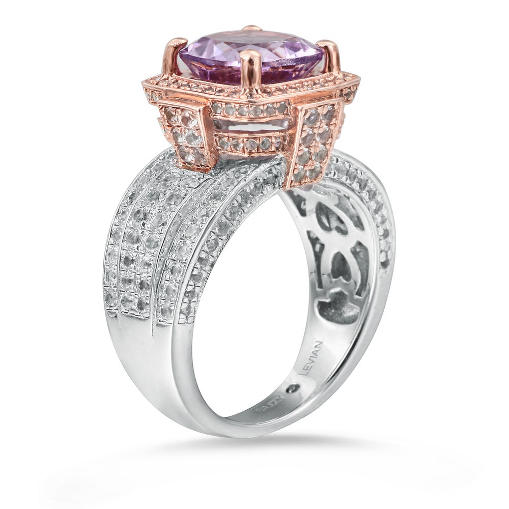 Suzy Levian Sterling Silver Cushion Purple Amethyst 5.05 cttw Ring