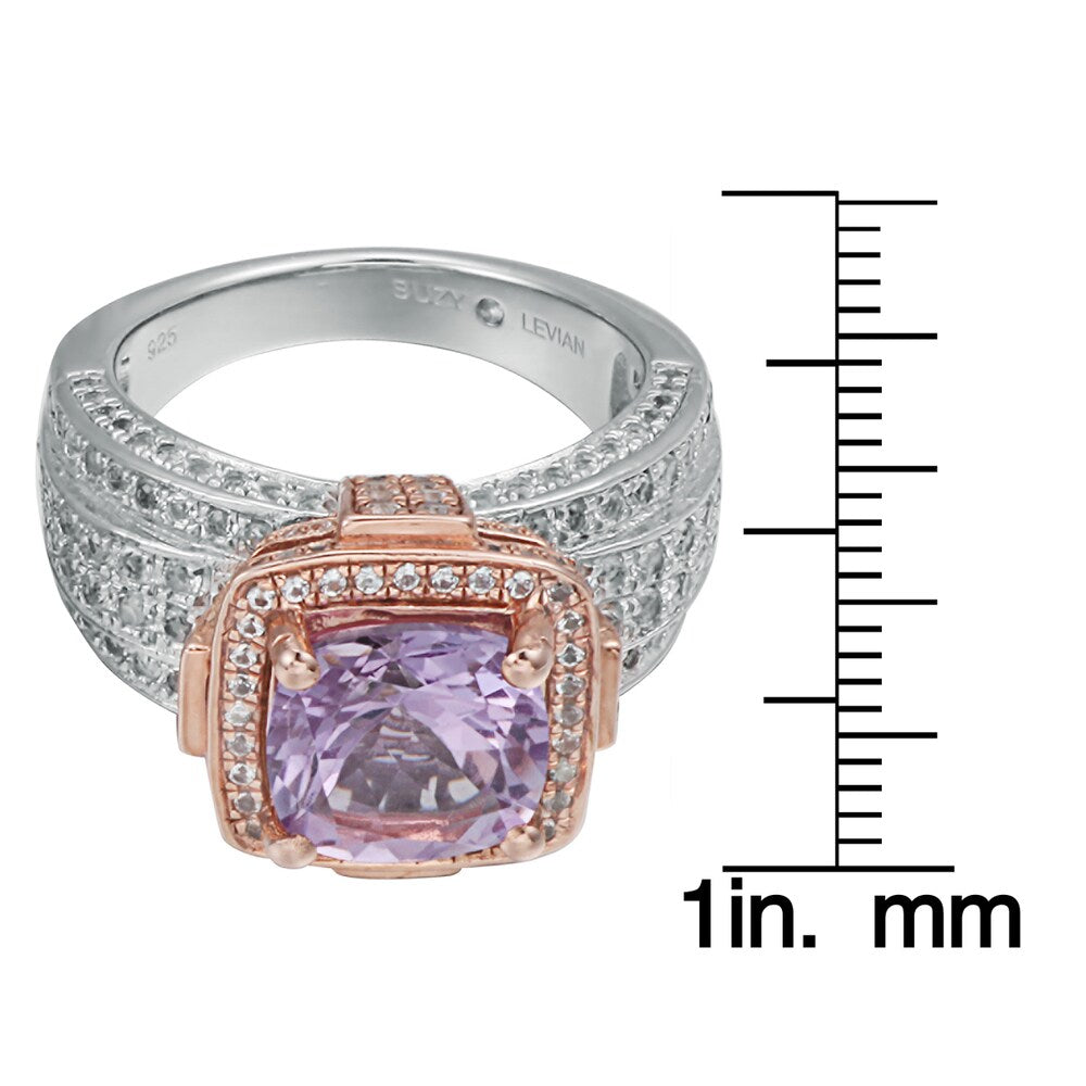 Suzy Levian Sterling Silver Cushion Purple Amethyst 5.05 cttw Ring