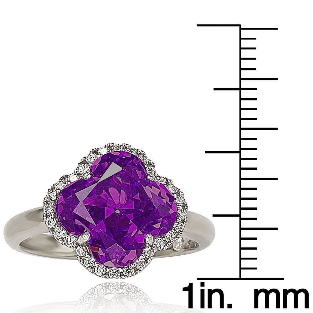 Suzy Levian Sterling Silver Purple Cubic Zirconia Halo Ring