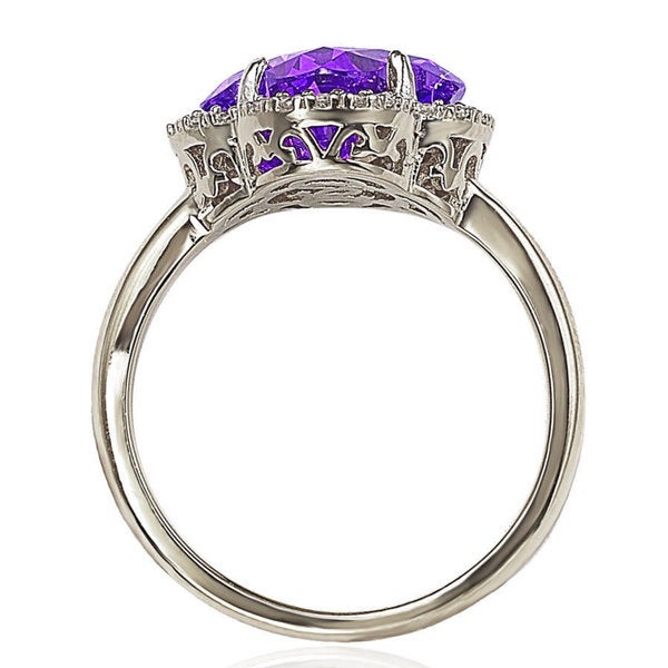 Suzy Levian Sterling Silver Purple Cubic Zirconia Halo Ring