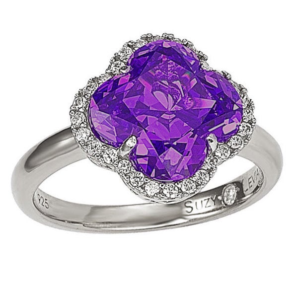 Suzy Levian Sterling Silver Purple Cubic Zirconia Halo Ring