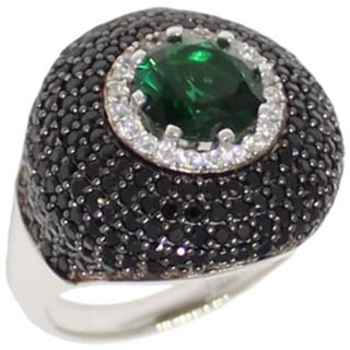 Suzy Levian Sterling Silver Green and Black Cubic Zirconia Micro Pave Ring
