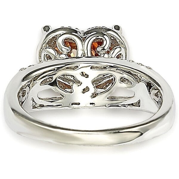 Suzy Levian Sterling Silver Heart-shape Orange Cubic Zirconia Ring