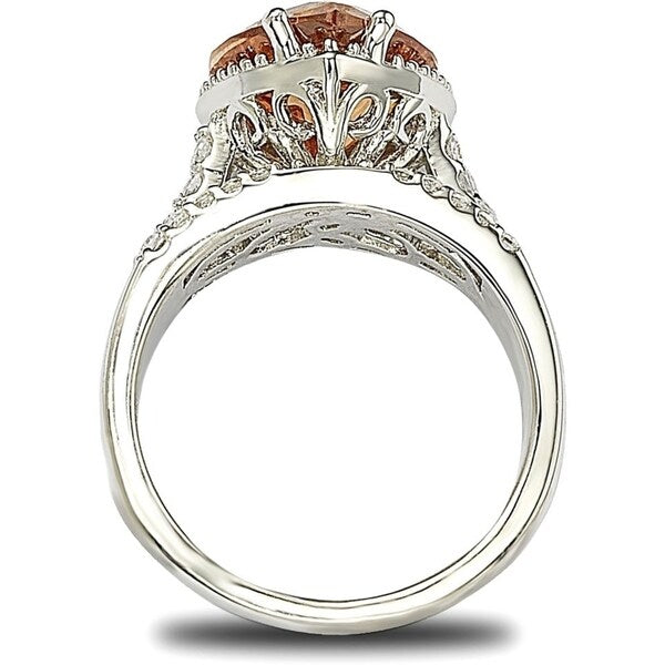 Suzy Levian Sterling Silver Heart-shape Orange Cubic Zirconia Ring