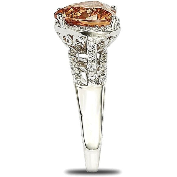 Suzy Levian Sterling Silver Heart-shape Orange Cubic Zirconia Ring