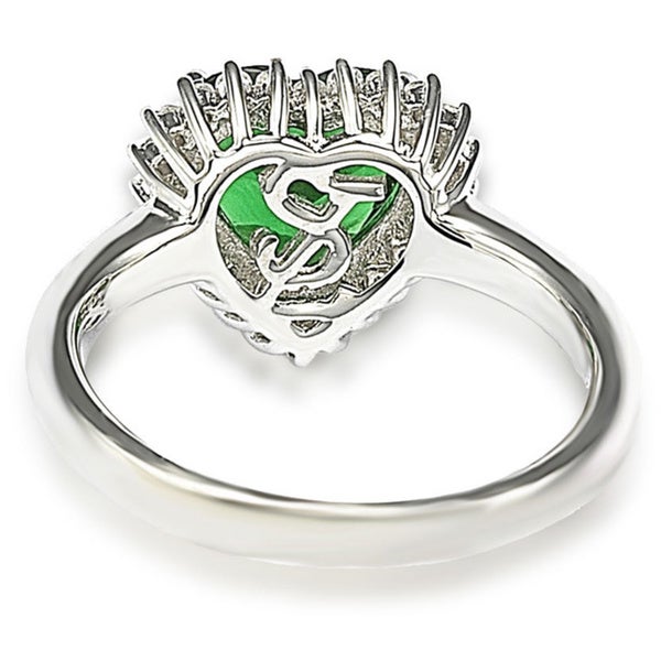 Suzy Levian Sterling Silver Heart-shaped Green Cubic Zirconia Ring