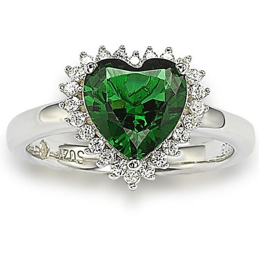 Suzy Levian Sterling Silver Heart-shaped Green Cubic Zirconia Ring