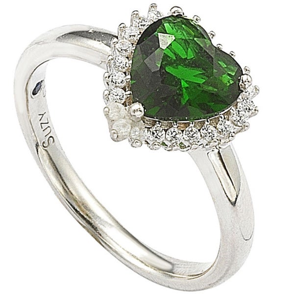 Suzy Levian Sterling Silver Heart-shaped Green Cubic Zirconia Ring