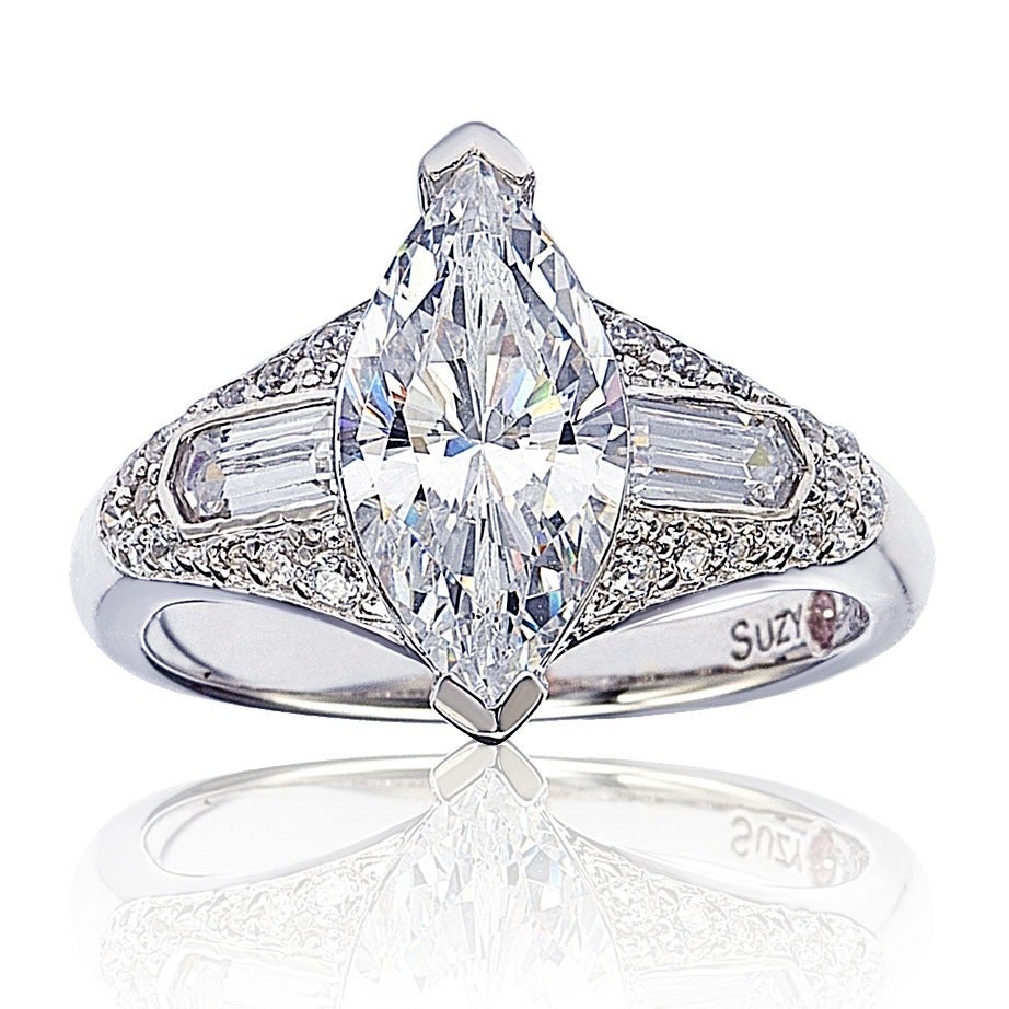 Suzy Levian Sterling Silver Marquise Cubic Zirconia Engagement Ring