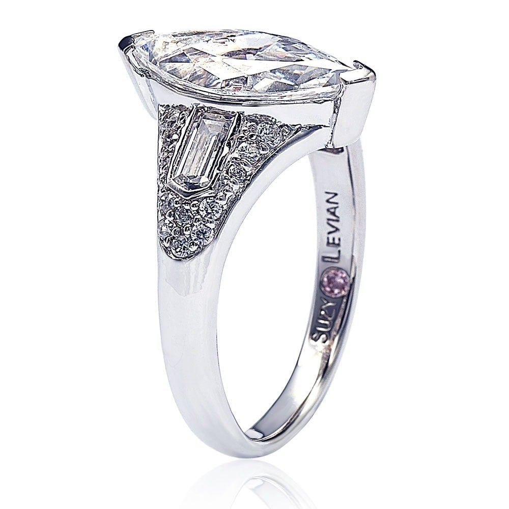 Suzy Levian Sterling Silver Marquise Cubic Zirconia Engagement Ring