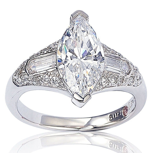 Suzy Levian Sterling Silver Marquise Cubic Zirconia Engagement Ring
