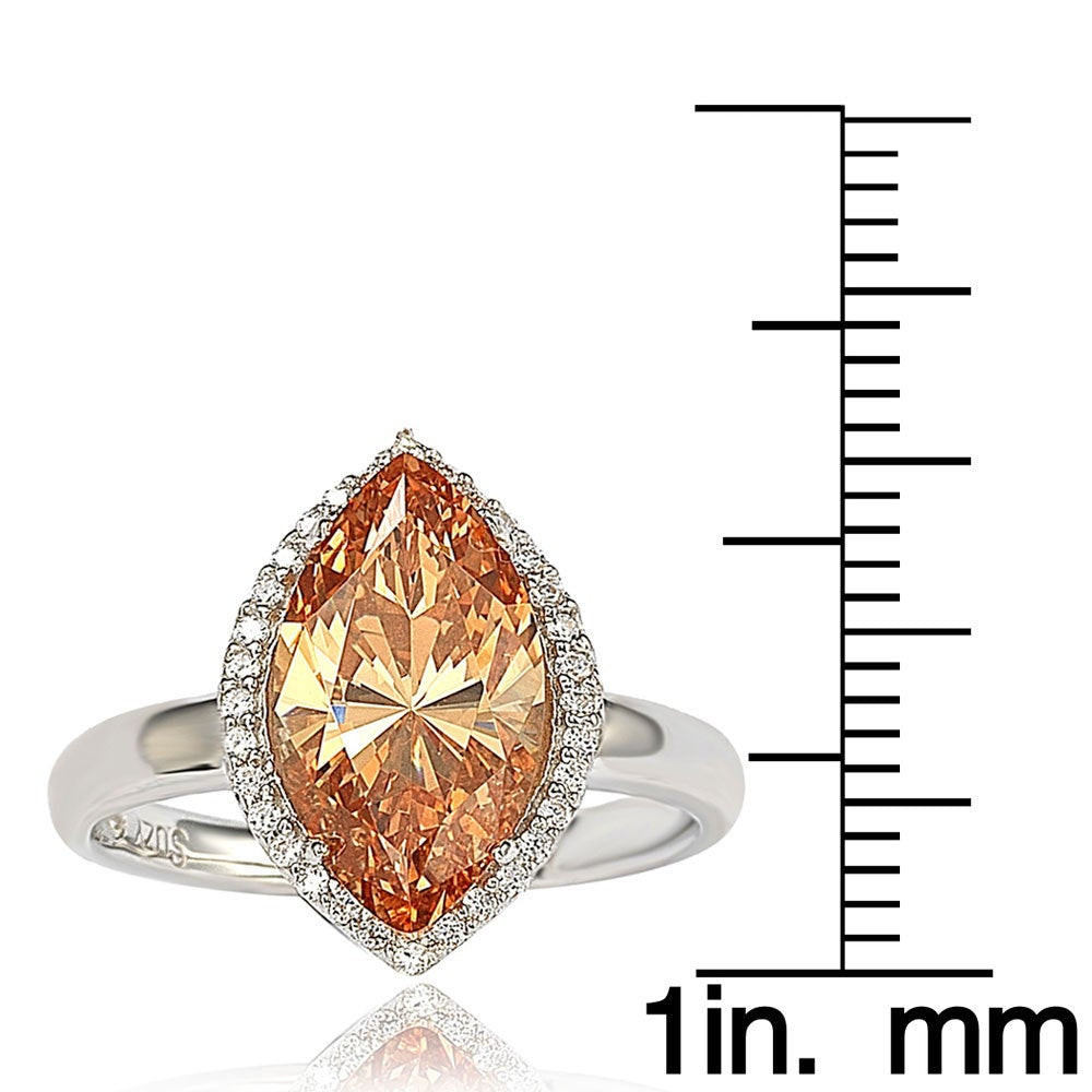 Suzy Levian Sterling Silver Marquise-cut Cubic Zirconia Halo Ring