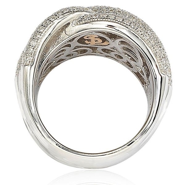 Suzy Levian Sterling Silver Micro Pave Cubic Zirconia Crossover Wide Band Ring