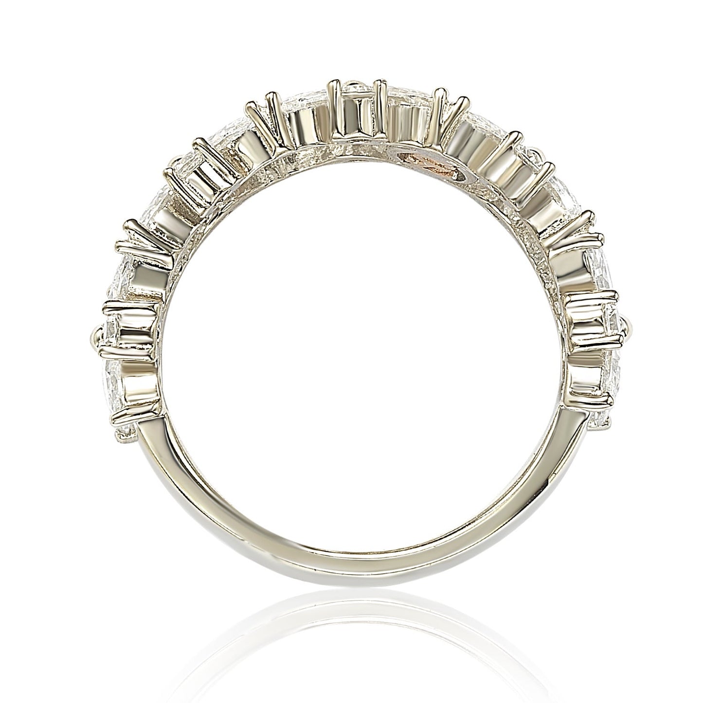 Suzy Levian Sterling Silver Multi-Cut Cubic Zirconia Floral 3/4 Eternity Ring