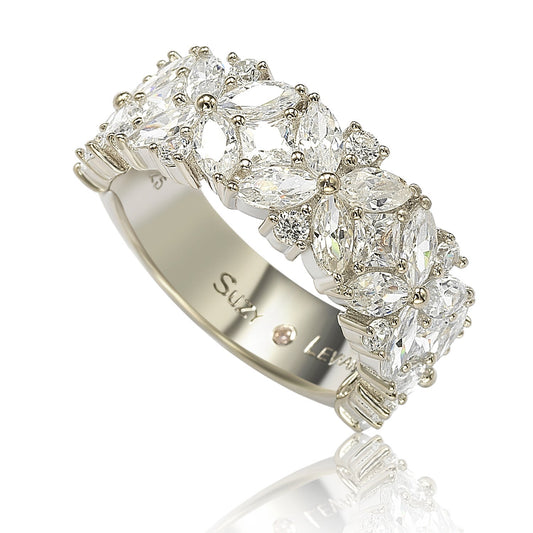 Suzy Levian Sterling Silver Multi-Cut Cubic Zirconia Floral 3/4 Eternity Ring