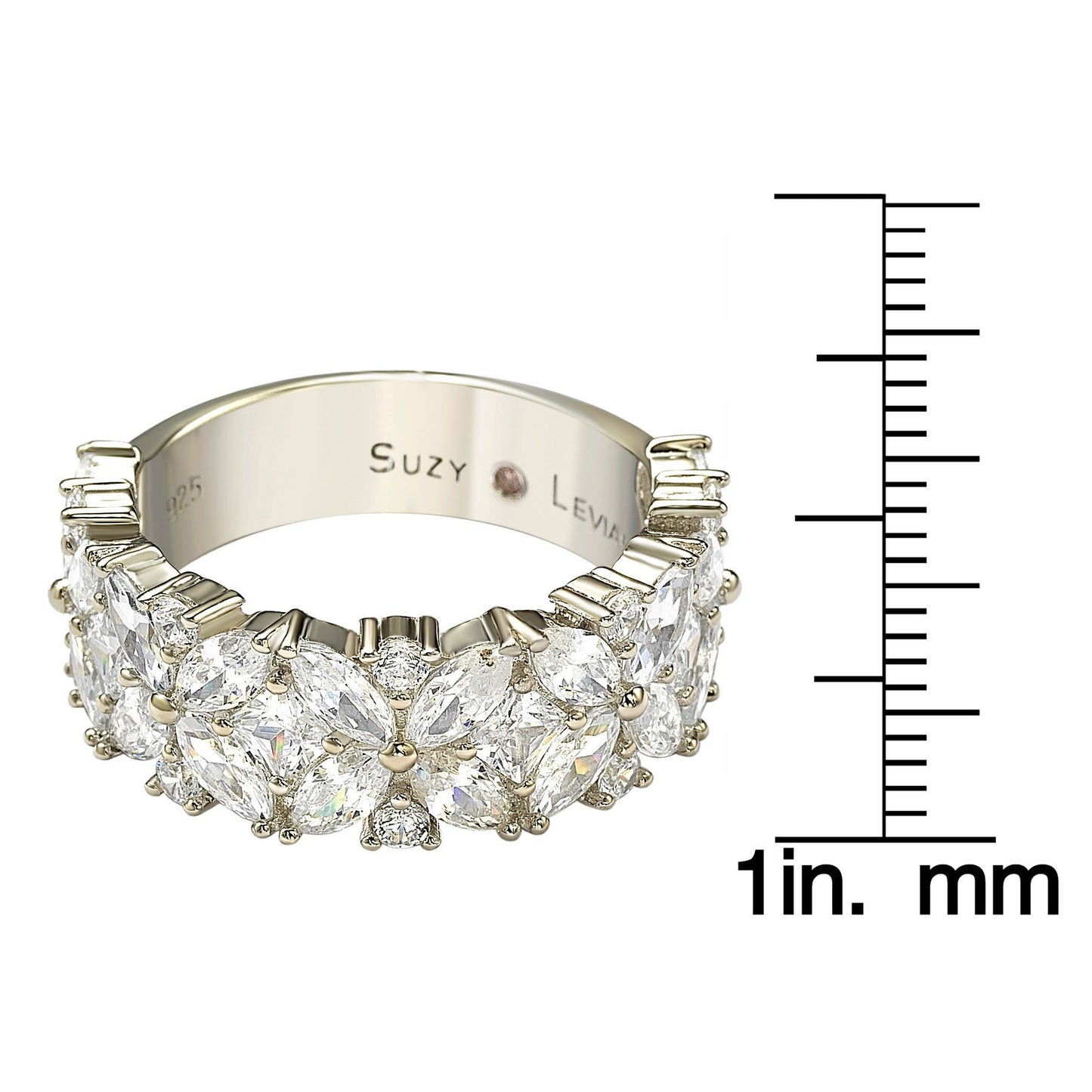 Suzy Levian Sterling Silver Multi-Cut Cubic Zirconia Floral 3/4 Eternity Ring