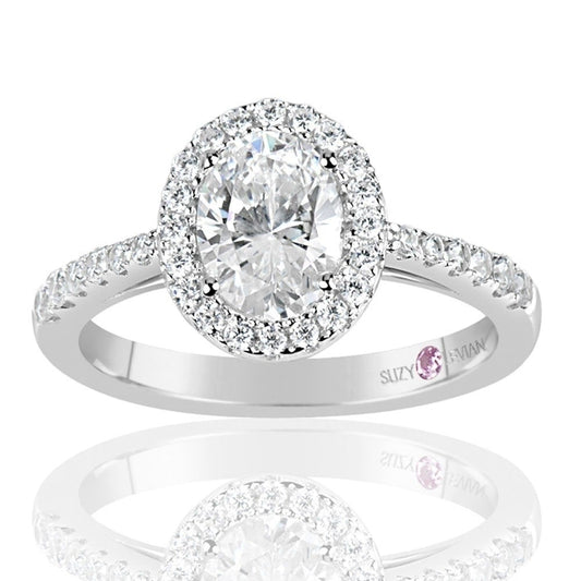 Suzy Levian Sterling Silver Oval Cut White Cubic Zirconia Solitaire Engagement Ring