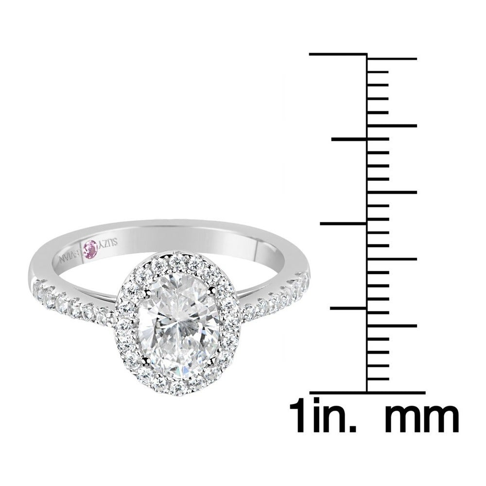 Suzy Levian Sterling Silver Oval Cut White Cubic Zirconia Solitaire Engagement Ring