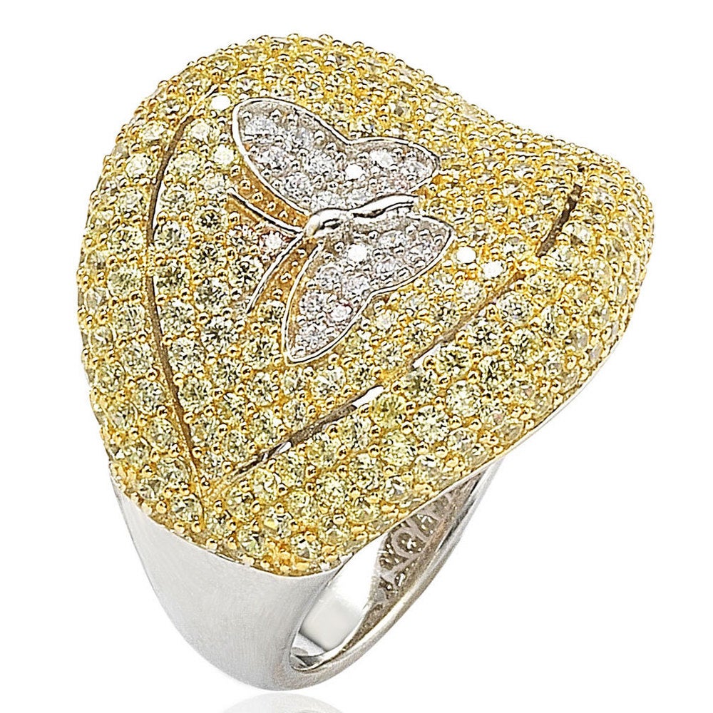 Suzy Levian Sterling Silver Pave Cubic Zirconia Butterfly Accent Ring