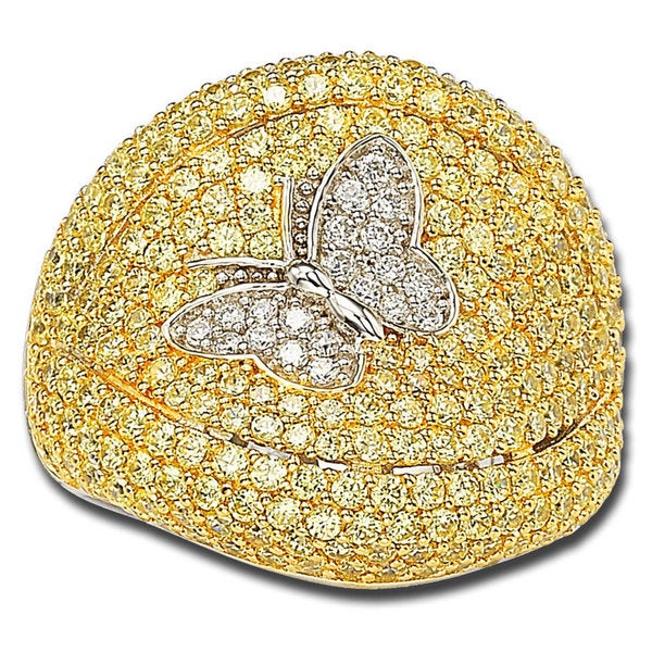 Suzy Levian Sterling Silver Pave Cubic Zirconia Butterfly Accent Ring