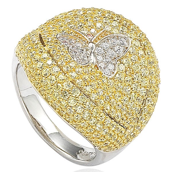Suzy Levian Sterling Silver Pave Cubic Zirconia Butterfly Accent Ring