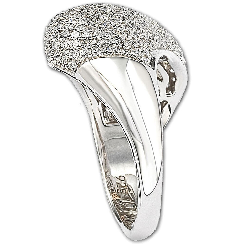 Suzy Levian Sterling Silver Pave Cubic Zirconia Diagonal Pave Ring