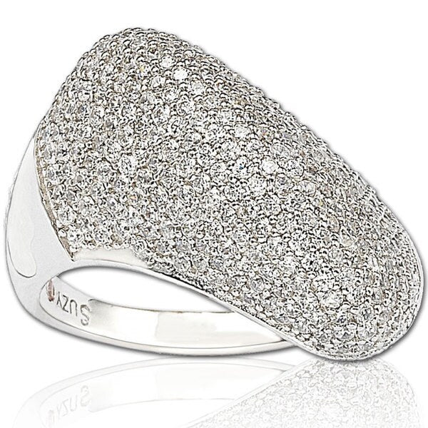 Suzy Levian Sterling Silver Pave Cubic Zirconia Diagonal Pave Ring